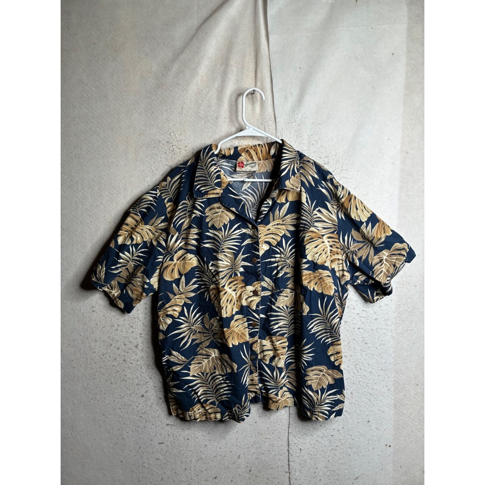 Hilo Hattie The Hawaiian Original Navy Blue Tropical Palm Leaf Shirt 3X Hawaii